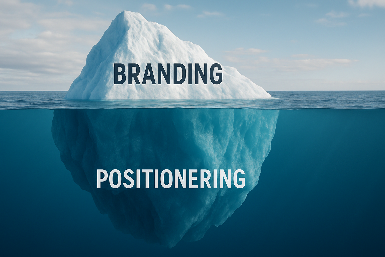IJsbergafbeelding met branding zichtbaar en positionering verborgen